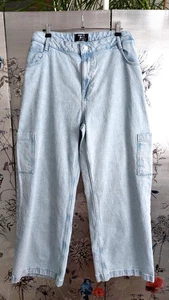 LADIES wide leg utility jeans regular denim western casual BOHO PLUS size 18 XL - Picture 1 of 8