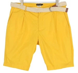 ANTONY MORATO Fred Men Shorts W40 Yellow Carrot Fit Chino Belted Pleated Logo - Picture 1 of 10