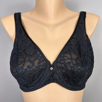 Sexy retro vintage delicado sujetador 36C negro encaje sin forro con aros elástico satinado Foto 1 de 4