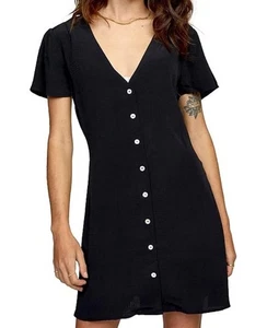 Vestido RVCA Mujer Avery Tejido Manga Corta Negro Grande NUEVO - Imagen 1 de 4