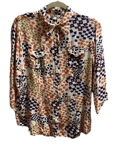 Cabi Hidden Button Up Roll Tab Sleeves Multicolor Bluse Hemd Gr. M - Bild 1 von 4