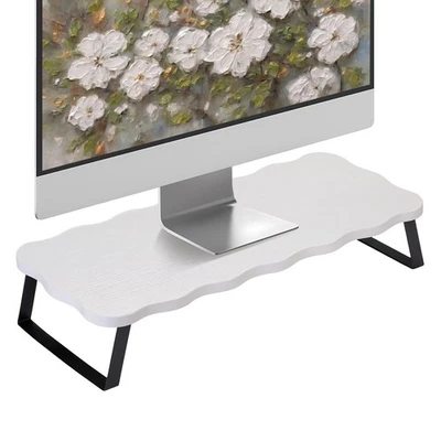 Monitor Stand Riser Wooden Computer Desk Shelf Storage Laptop PC Printer White - Image 1 of 4