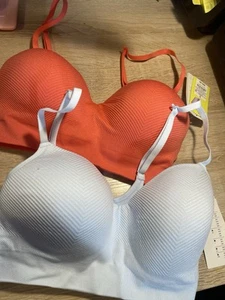 2 NWT: Small Womens Light Red/Blue Medium Support Sports Bra (B) - Picture 1 of 3