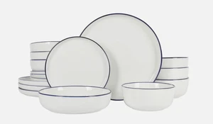 Gibson Home Oslo 15 Piece Porcelain Dinnerware Set White W/Black Rim Rim Service - Picture 1 of 1