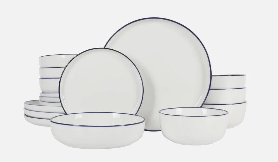 Gibson Home Oslo 15 Piece Porcelain Dinnerware Set White W/Black Rim Rim Service - Image 1 of 1