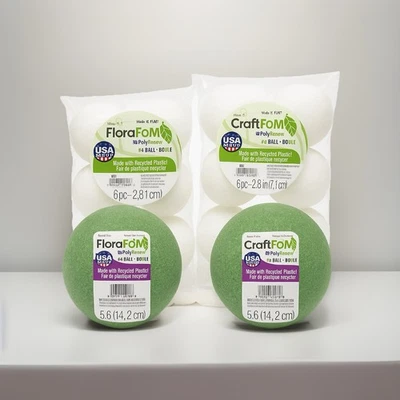 Surtido de bolas de espuma artesanal - 2 verdes 5,6” FloraFoM + 12 blancas 2,8” CraftFoM EE. UU. Foto 1 de 2