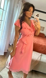 Vintage Liz Claiborne Size 12 Pink Wrap Midi Dress - Picture 1 of 8