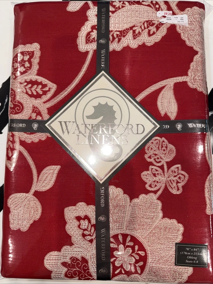 New Waterford ADDISON Tablecloth 70" x 84" CREAM Linen OBLONG Seats 8 Christmas - Image 1 of 4