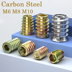 M6 M8 M10 Threaded Wood Insert Nuts Furniture Hex Drive Screw Carbon Steel - Picture 1 of 10
