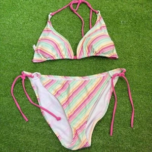 Vintage Y2K Aeropostale Damen XL/L gestreift rosa Sommer Bikini Zweiteiler - Bild 1 von 7