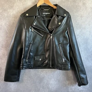 Chaqueta de motociclista Karl Lagerfeld de cuero suave para mujer negra talla mediana M con cremallera nueva sin etiquetas - Imagen 1 de 12