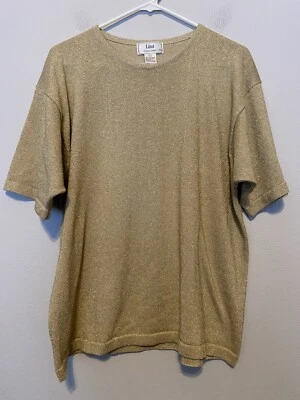 Top de manga corta Lisa International para mujer grande dorado metálico Foto 1 de 4