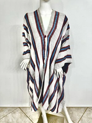 Caftán Jacquard de Lino en Azul + Ladrillo Reversible a Blanco con Algodón Azul ÚNICO EN SU CLASE 1Talla Foto 1 de 4