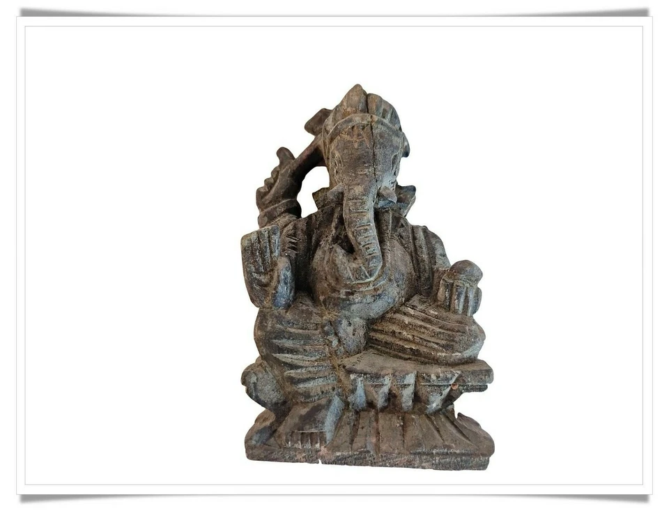 VECCHIA ANTICA FIGURA/STATUA LORD GANESHA INTAGLIATA IN PIETRA DA COLLEZIONE ... - Immagine 1 di 4