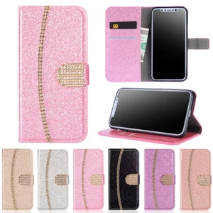 Glitter Wallet Case Women Diamond Flip Cover for iPhone 16e/15/14/13/12/11 SE 8 - Picture 1 of 18