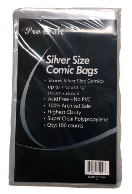 100 New PRO SAFE SILVER AGE Comic Book Archival Poly Bags- 7 1/8 X 10 1/2