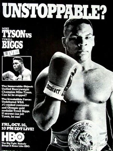 Mike Tyson UNSTOPPABLE Vs Tyrell Biggs Vintage 1987 HBO Original Print Ad - Picture 1 of 5