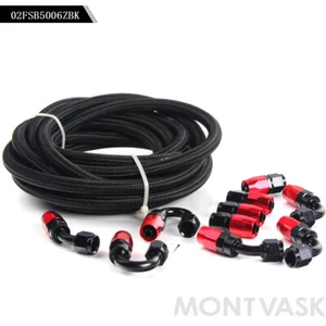 5M 6AN Black Nylon Braided Oil Fuel Hose Line & Adapter End Fittings - Picture 1 of 9