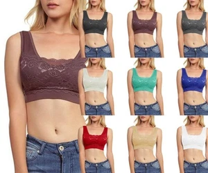 Seamless Spandex Padded Lace Cropped Sports Bra Top O/S ~ M/L - Picture 1 of 26