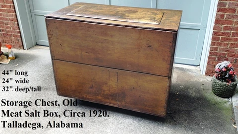 Vintage Large Wooden Storage Chest For Blankets,Toys. Originally A Meat Salt Box Cover