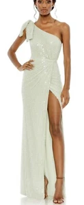Maxi Vestido de Noche Mac Duggal VESTIDO DE UN HOMBRO ADORNADO CON PERLAS Talla 12 Nuevo con Etiquetas - Imagen 1 de 10