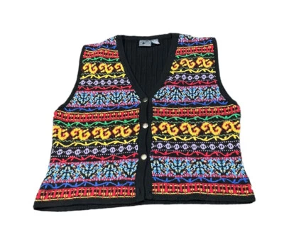 Винтажный 80-х Lizwear женщин средний свитер жилет яркий геометрический вязаный Synthwave - Изображение 1 из 4