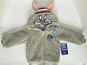 New SPACE JAM Fluffy Hoodie 12M Toddler Jacket Boy Girl Gray Bugs Bunny Costume - Picture 1 of 11