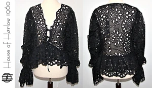 HOUSE OF HARLOW Eyelet Baby Doll Double Tie Front Peplum Hem Oversized Blouse M - Bild 1 von 13