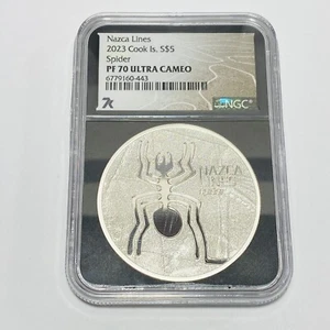 Nazca Lines 2023 Cook Islands $5 1 oz Spider NGC PF 70 Ultra Cameo Silver Coin - Picture 1 of 5