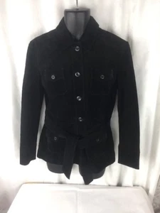 Dickies Women’s Suede Leather Jacket/ Coat Size M Black W/ Belt - Picture 1 of 9