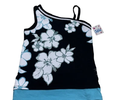 JUSTICE девочки размер 5 бак без рукавов блестящий синий цветочный блеск многоцветный - Изображение 1 из 4