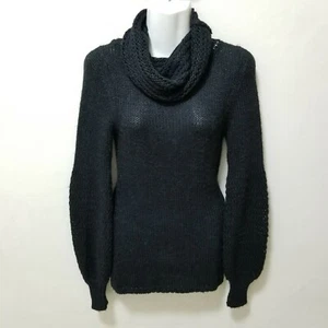 Anthropologie Motte Pullover Alpaka schwarz Ballon Wasserfallausschnitt hochgeschlossen Strick tailliert XS - Bild 1 von 12