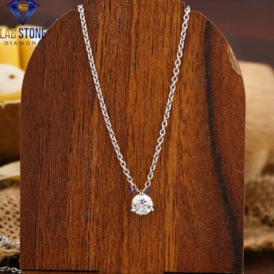 0.40 TDW Round Lab Grown Diamond Simple Pendant 18k White Gold - Image 1 of 4