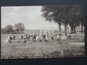 Berkshire READING Palmer Park shows Swings & Children Playing c1908 by M.J.R. - Picture 1 of 2