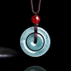 Real Grade A Natural Blue Jade Jadeite Men Women Lucky Circle Peace Pendant - Picture 1 of 7