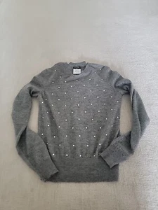 Chanel Womens 38 Cashmere Beaded Gray Polka Mohair Dot Sweater - Picture 1 of 15
