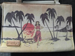 VTG 90's NEW RUSTY HAWAIIAN LUAU BEACH PARTY GIRLS PURSE HAND BAG PALM TREES SUN - Picture 1 of 4