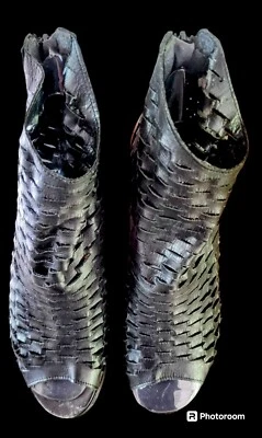 Итальянский черный кожаный ботинок Lavorazione Artigiana с открытым носком размер 9,5 Италия - Изображение 1 из 4