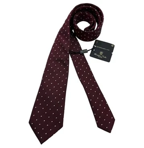 🆕MASSIMO DUTTI Burgundy Polka Dot Silk Blend LUXURY Tie ITALY - Picture 1 of 5