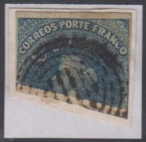 CHILE 1854 COLUMBUS Sc 5b BISECTED MISSING 1mm IMPRESSION AT BOTTOM USED CV$475+ - Bild 1 von 1
