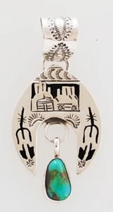 Native American Navajo Handarbeit Sterlingsilber mit türkis Schattenbox Anhänger - Bild 1 von 2