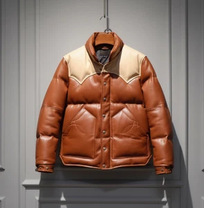 Men's Puffer Jacket Real Lambskin Leather Quilted Bomber Jacket - Dual Color - Picture 1 of 5