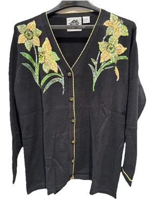 Cárdigan suéter tejido de cuentos floral HSN de colección para mujer talla L abuela Foto 1 de 4