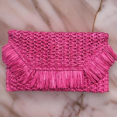 Nuevo Barbiecore Rosa Paja Flecos Cuadrado Bolso sin asas Bolso de mano Muñequera Cartera Foto 1 de 3
