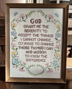 Vintage "God Grant Me Serenity..." Cross Stitch Framed Wall Decor Religious - Picture 1 of 23