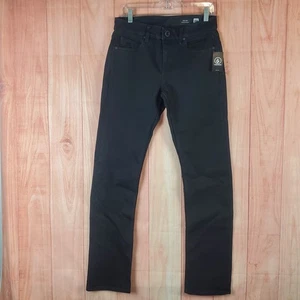 Volcom Solver Modern Straight Jeans Mens 28x34 Black Denim Cotton Stretch Logo - Picture 1 of 11