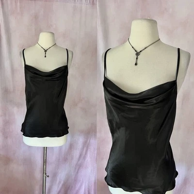 Top vintage Y2K años 2000 mediano negro con tiras camisola capucha cuello hada grunge gótico Foto 1 de 4