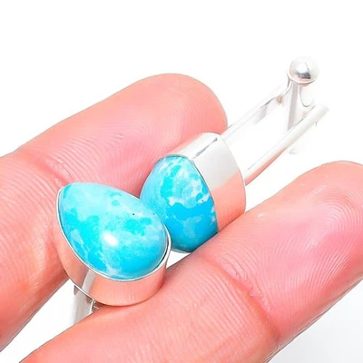 Gemelos étnicos hechos a mano con piedras preciosas Larimar Stnd. Foto 1 de 3