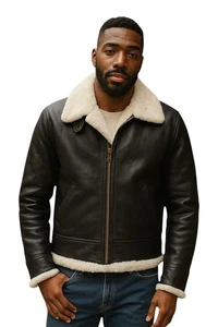 Chaqueta de aviador volador bombardero de piel de oveja de piel de oveja marrón piloto B3 para hombre - Imagen 1 de 7