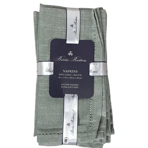 Brooks Brothers Set of 6 Green Cloth Napkins 18 x 18 Enzyme Washed Cotton NEW - Picture 1 of 6